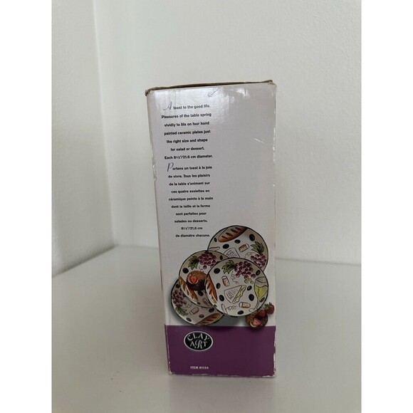 Buon Vino Clay Art Hand Painted Stonelite 8.5" Clay Salad Plates Lot of 4 NEW - Picture 3 of 10